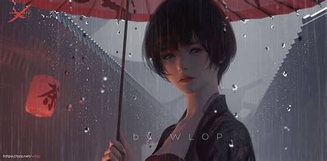 Hd Wallpaper Anime Girls Umbrella Rain Night City Street