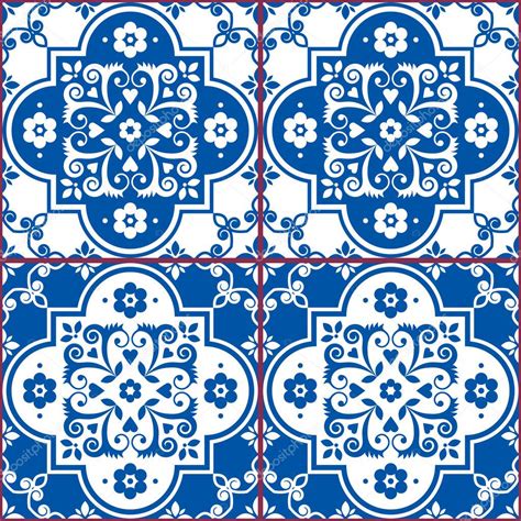 Azulejo azulejos patrón vectorial sin costuras en azul marino y blanco