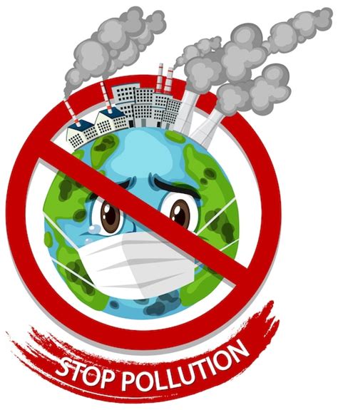 Premium Vector Illustration For Stop Pollution With Earth Wearing Mask