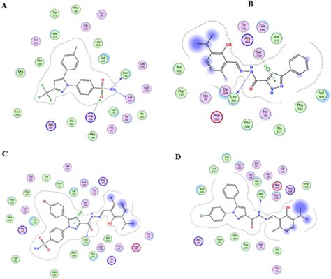 Mode Of Binding 2d Of Celecoxib A 4a B 8b C And 8g D Download Scientific Diagram