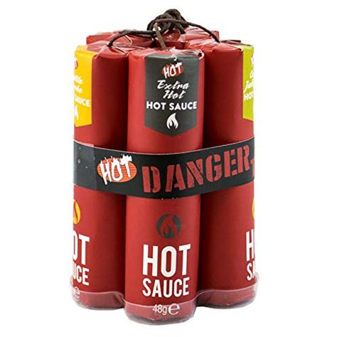 Danger Taste Explosion Dynamite Shaped 5 Bottles Of Hot Chilli Sauce Novelty Gift Set
