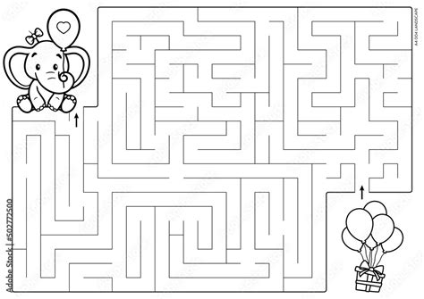 Vector black line printable maze. Format A4. Coloring book educational ...