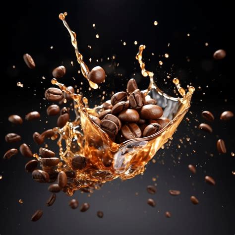 Premium Ai Image Roasted Coffee Beans Falling Coffee Splashing