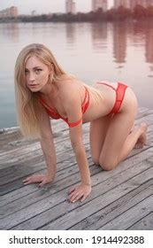 Beautiful Blonde Girl Swimsuit Near Pond Stock Photo Shutterstock