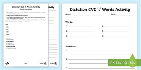 Dictation CVC I Words Activity L Enseignant A Fait