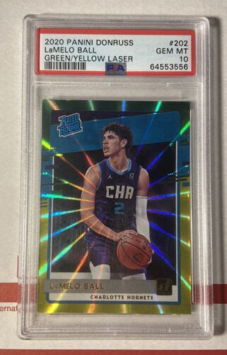 LaMelo Ball 2020 21 Donruss Green Yellow Laser Rookie 202 RC PSA 10