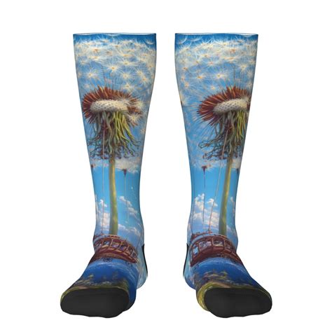 Naloa Dandelion Hot Air Balloon Knee Socks High Socks Long Stretchy Sock Women Knee High