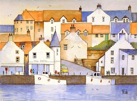 Anstruther Harbour 2014 By Malcolm Coils Painting Seaside Art