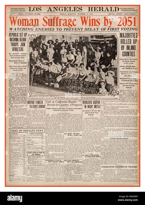 Vintage Suffrage Los Angeles Herald Newspaper Headline Hi Res Stock