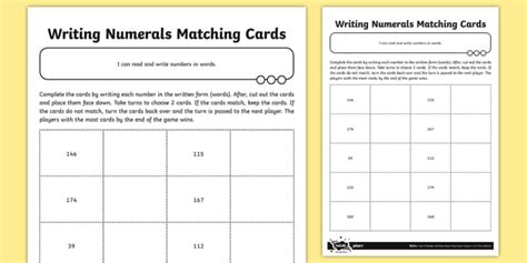 Writing Numbers in Words Matching Cards