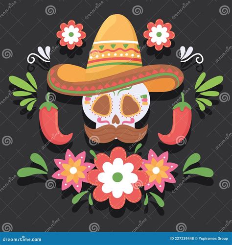 Mexican Skull With Hat Stock Vector Illustration Of Skull 227239448