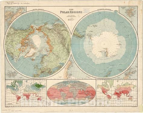 Map Polar Regions 1908 The Polar Regions Antique Vintage