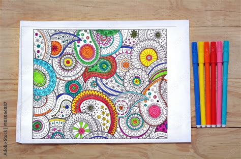 Coloring Page With Coloring In Pens Stock Photo Adobe Stock