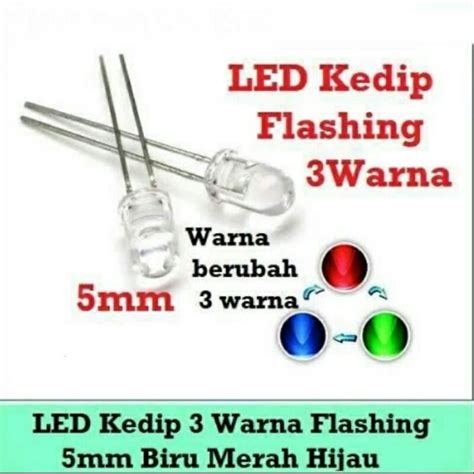 Jual Lampu Mini LED 5mm 3 Warna Flash RGB Pelangi Dan 2 Warna Merah