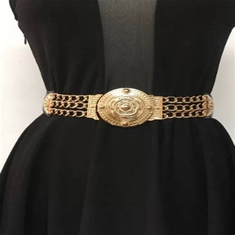 Ladies Gold Retro Chain Belt Gold Big Stretch Waist Belt Etsy