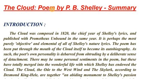 Summary Of The Cloud Poem By P B Shelley The Cloud By Shelley