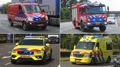 Gierende Banden E Horn Brandweer En Ambulances Met Hoge Spoed In