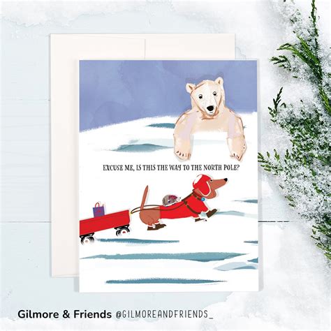 Polar Bear Christmas Card Funny Holiday Card Dachshund Christmas Card