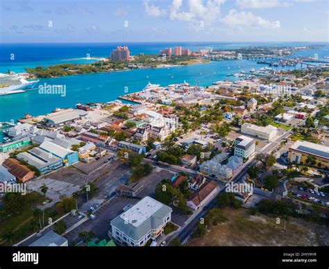 Nassau Historic Downtown Aerial View And Nassau Harbour With Atlantis Hotel At The Background