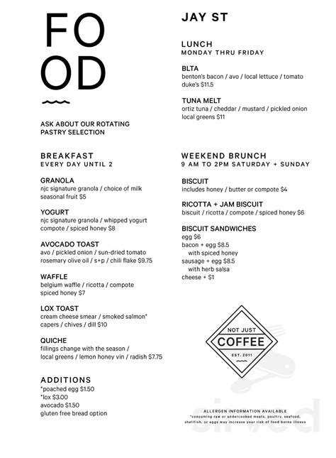 Not Just Coffee menu in Charlotte, North Carolina, USA