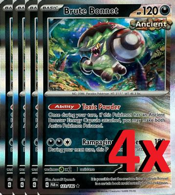 4x Pokemon TCG S V Paradox Rift Brute Bonnet 123 182 Holo Rare NM