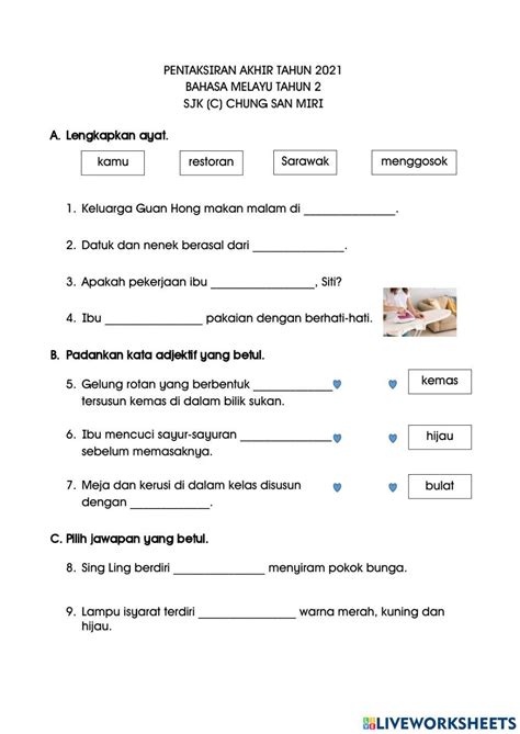 Pentaksiran Bahasa Melayu Tahun Worksheet Live Worksheets Nbkomputer