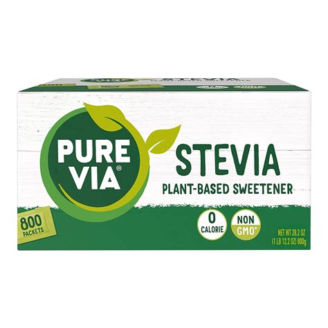 Pure Via All Natural Stevia Sweetener Packets Zero Calorie 800 Ct