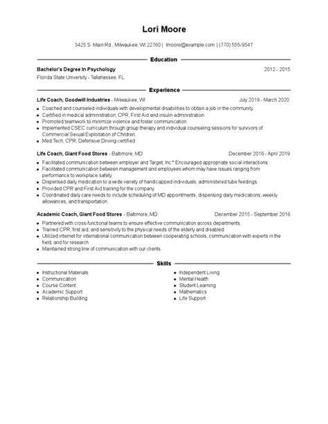 Life Coach Resume Examples And Tips Zippia