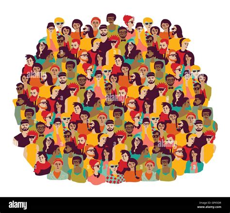 Big Group Young Happy Casual People Faces Isolate On White Stock Vector