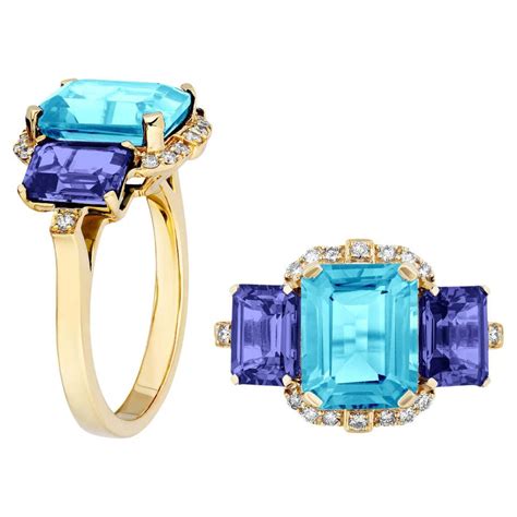 Goshwara Blue Topaz Emerald Cut With Diamonds And Turquoise Enamel Ring For Sale At 1stdibs