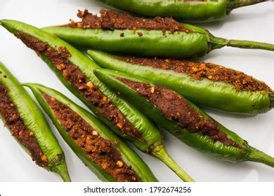 Bharwa Masala Mirch Stuffed Green Chillies Stock Photo 1792674256