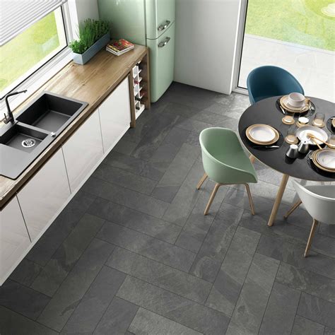 Mustang Light Grey Slate Effect Matt Porcelain Plank Tile