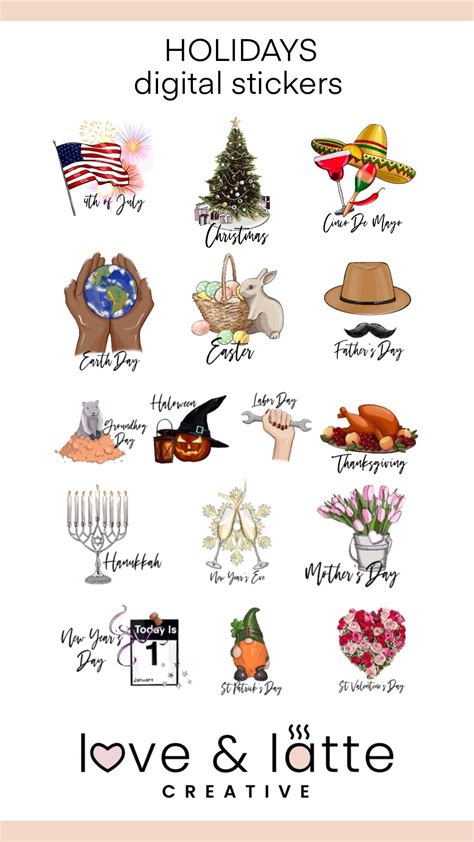 Calendar holidays digital stickers clipart