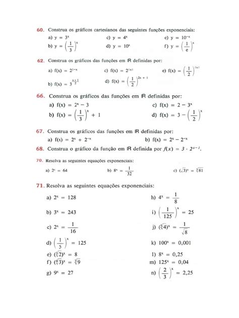 Lista De Exercícios Função E Equação Exponencial Pdf