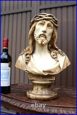 Antique Rare Ceramic Large Ecce Homo Bust Jesus Statue Sculpture