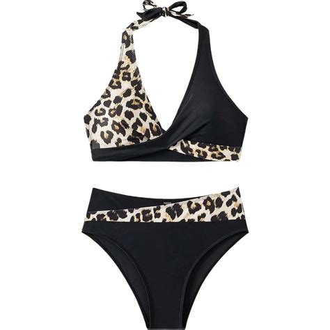 Women S Sexy V Neck Bikini Sets Color Block Halter Bikini Sets Hollow Out Two Piece Swimsuits