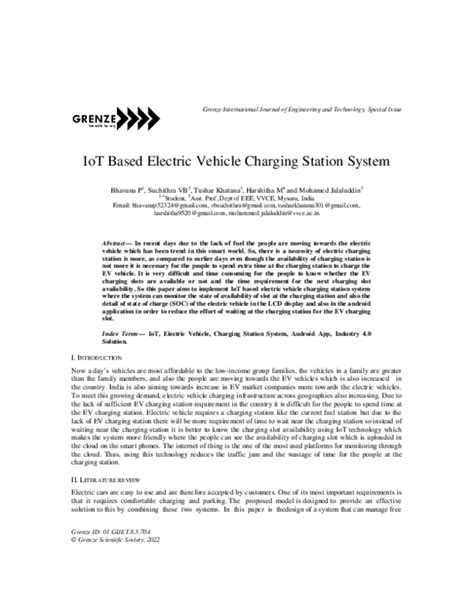 Pdf Iot Based Electric Vehicle Charging Station System