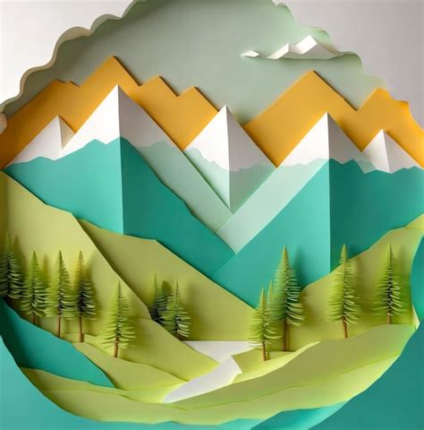 Premium AI Image 3D Paper Art Of Nature Scene Papercraft Mountain