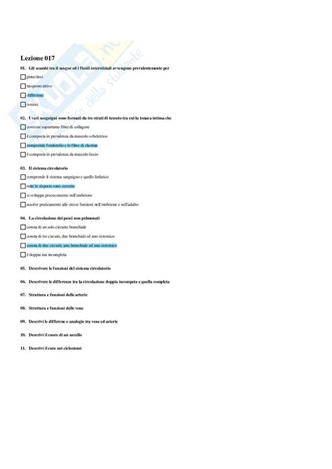 Set Domande Multiple E Aperte Di Anatomia Comparata E Citologia