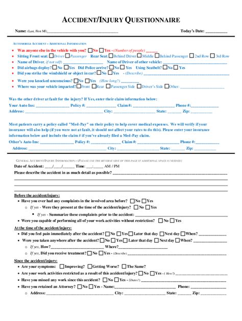 Fillable Online Pdffiller Accidentinjuryfillable