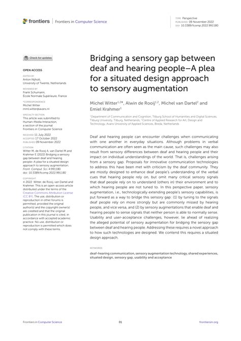 Pdf Bridging A Sensory Gap Between Deaf And Hearing People A Plea