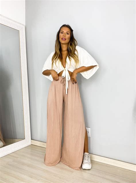 Calça Pantalona Nude Dona Gy Moda Feminina