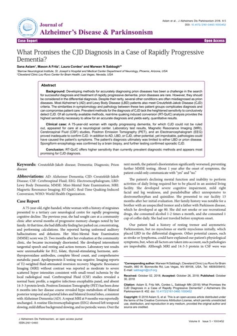 (PDF) What Promises the CJD Diagnosis in a Case of Rapidly Progressive ...