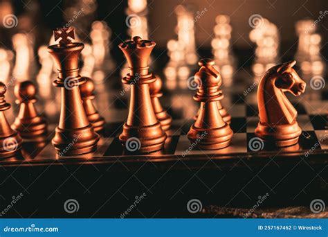 Closeup of Gold Metallic Chess Pieces on a Board Stock Photo - Image of ...