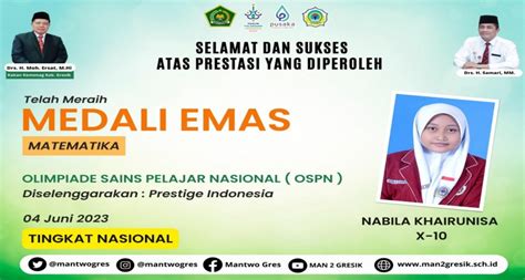 Nabila Khairunisa Siswa Man Gresik Kelas X Raih Medali Emas