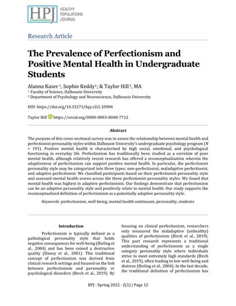 Pdf The Prevalence Of Perfectionism And Mental Health In