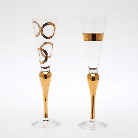 Champagneglas Ett Par Clown Gold Anne Nilsson Orrefors Signerade