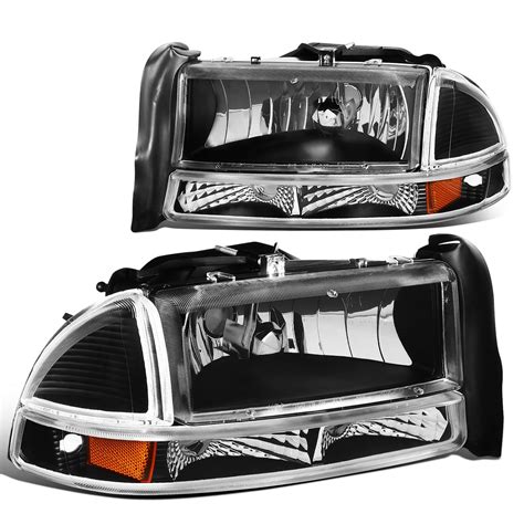 Dna Motoring Hl Oh Dd974p Bk Am For 1997 To 2004 Dodge Dakota Durango Headlight Bumper Lamps