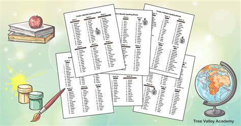 4th Grade Spelling Words Themed Weekly Lists Tree Valley Academy