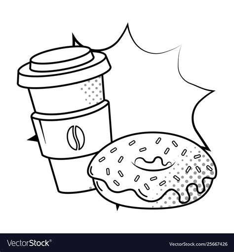 Coffee Cup And Donut Black And White Royalty Free Vector